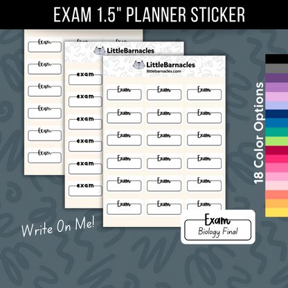 Exam Planner Sticker • 1.5 Inch Quarter Box • Test Reminder Label • Class & College Planner • Calendar Study Sticker