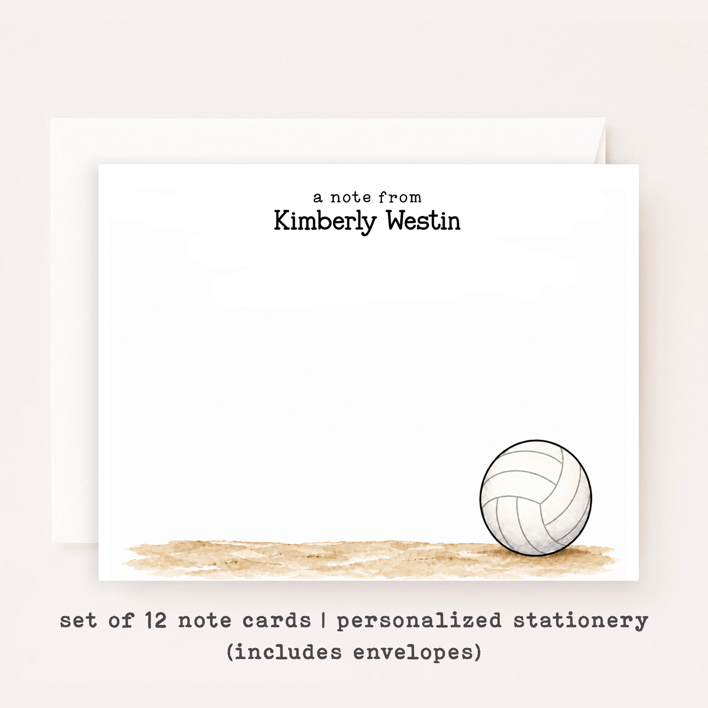Personalized Volleyball Stationery • Volleyball Notecard Set • Custom Name Note Cards • Volleyball Thank You Cards • Set of 12