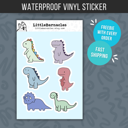Mini Dino Sticker Sheet • Cute Dinosaur Vinyl Stickers • Waterproof Cartoon Dino Decals • Small Laptop Water Bottle Stickers