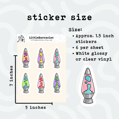 Lava Lamp Sticker Sheet • Waterproof Vinyl Retro Stickers • Groovy 70s Aesthetic Decals • Vintage Funky Stickers • Laptop Water Bottle