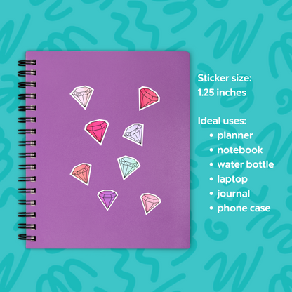 Mini Gemstone Sticker Sheet • Waterproof Vinyl Crystal Stickers • Cute Gem Decals • Small Laptop Water Bottle Journal Stickers