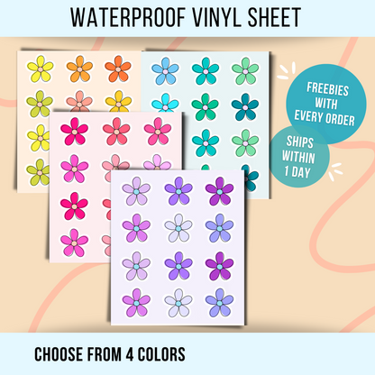 Mini Flower Sticker Sheet • Waterproof Vinyl Flower Stickers • Cute Tiny Floral Stickers • Small Botanical Decals