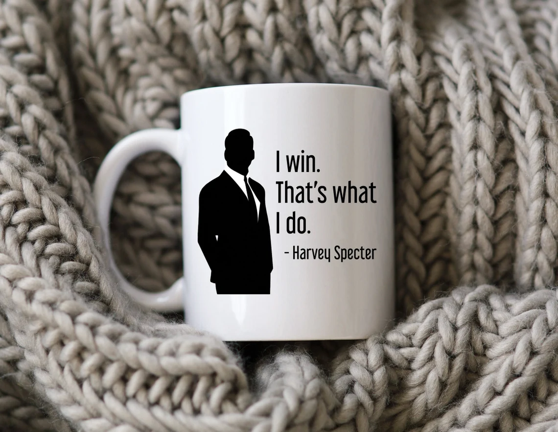 Harvey Specter Mug Suits TV Show I Win That's What I Do Silhouette Coffee Cup