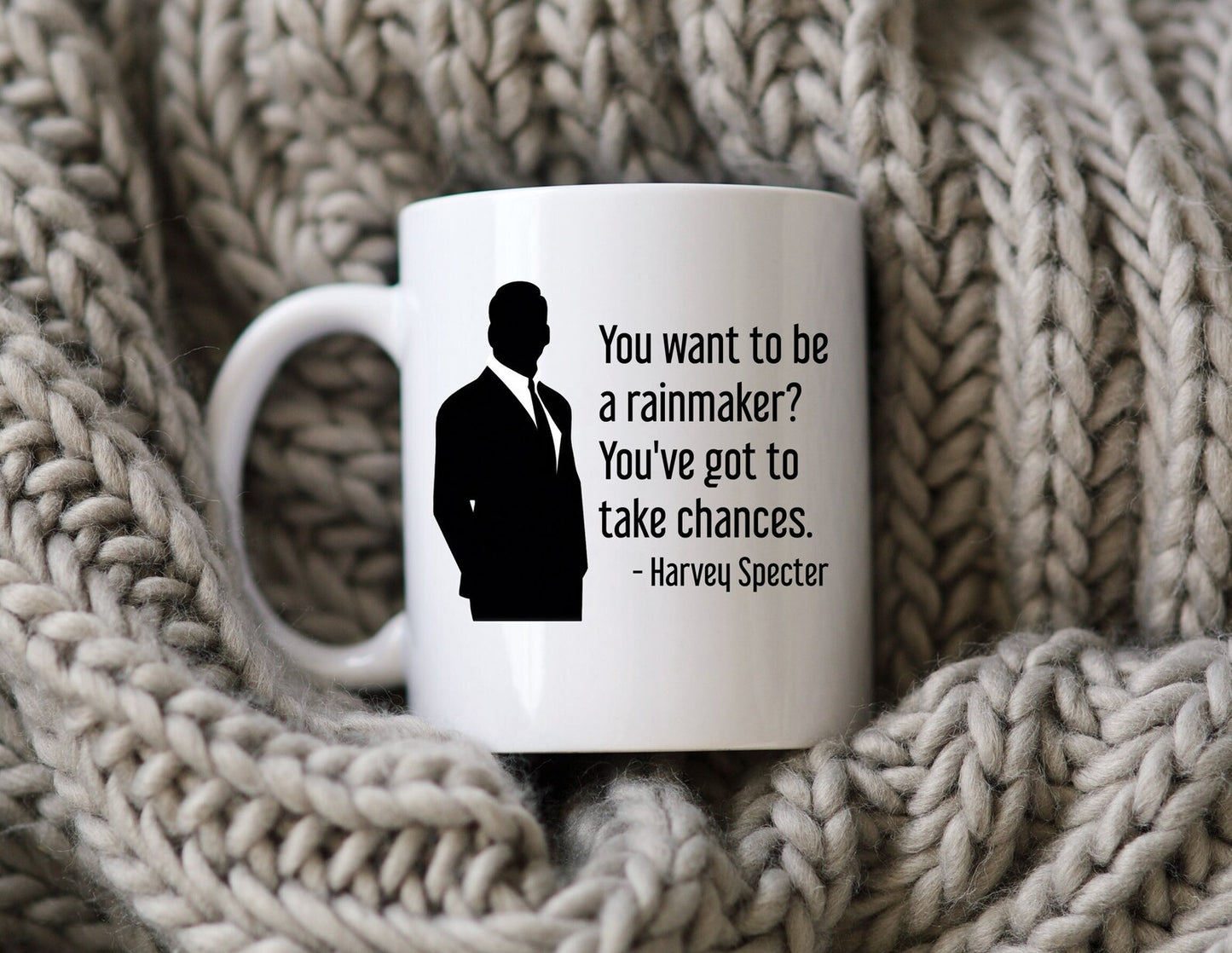 Harvey Specter Mug Suits TV Show You Want To Be A Rainmaker Silhouette Coffee Cup