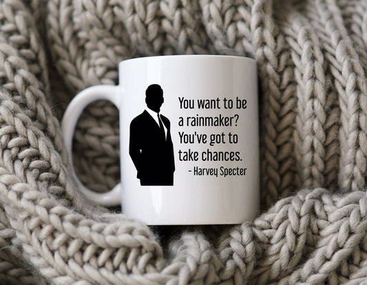 Harvey Specter Mug Suits TV Show You Want To Be A Rainmaker Silhouette Coffee Cup