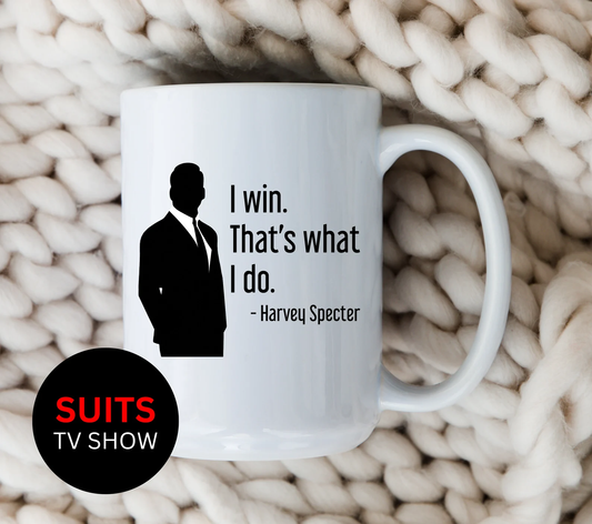 Harvey Specter Mug Suits TV Show I Win That's What I Do Silhouette Coffee Cup