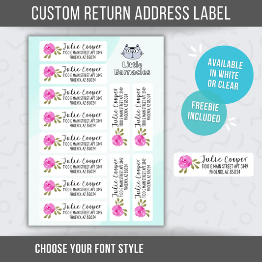 Pink Rose Address Labels, Return Address Labels, Personalized Mailing Labels