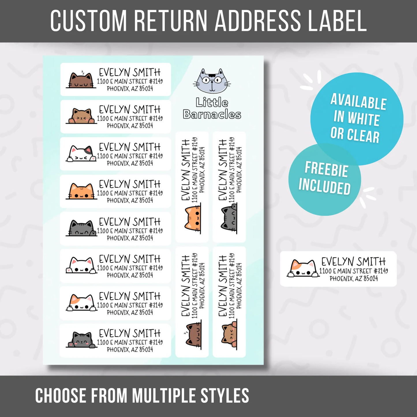 Multi Cat Custom Address Labels, Return Address Labels, Personalized Mailing Labels