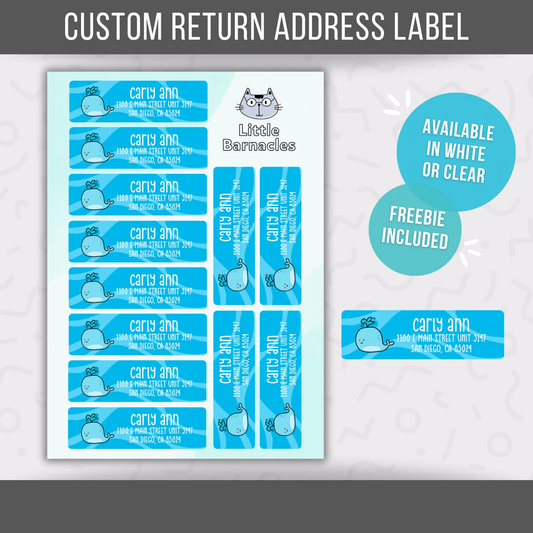 Whale Address Labels, Return Address Labels, Personalized Mailing Labels