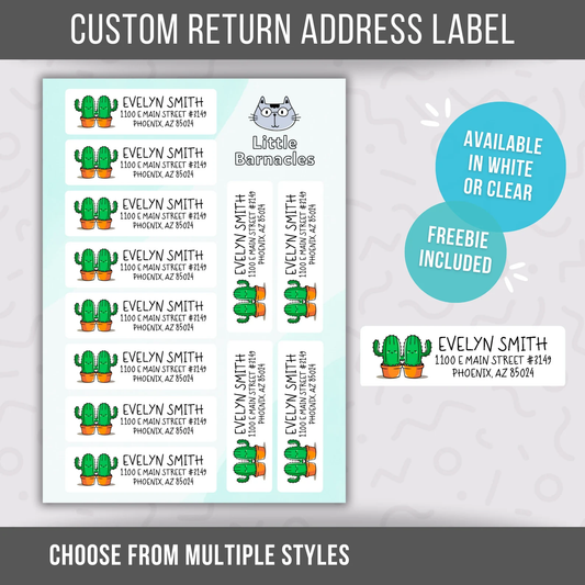Cactus Custom Address Labels, Return Address Labels, Personalized Mailing Labels