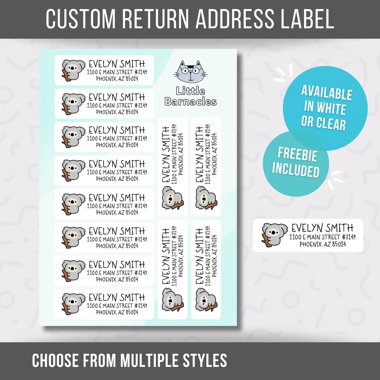 Koala Custom Address Labels, Return Address Labels, Personalized Mailing Labels