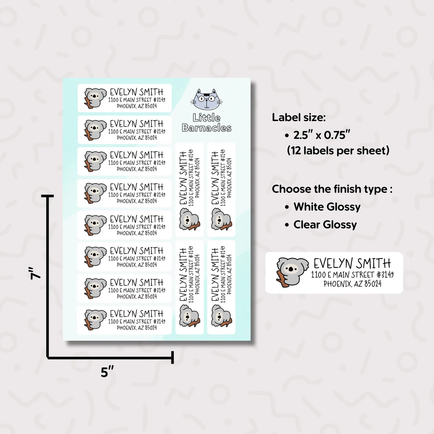 Koala Custom Address Labels, Return Address Labels, Personalized Mailing Labels