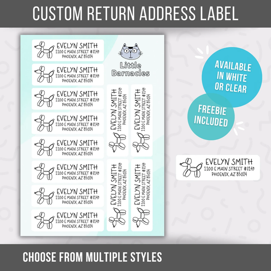 Balloon Animal Custom Address Labels, Return Address Labels, Personalized Mailing Labels
