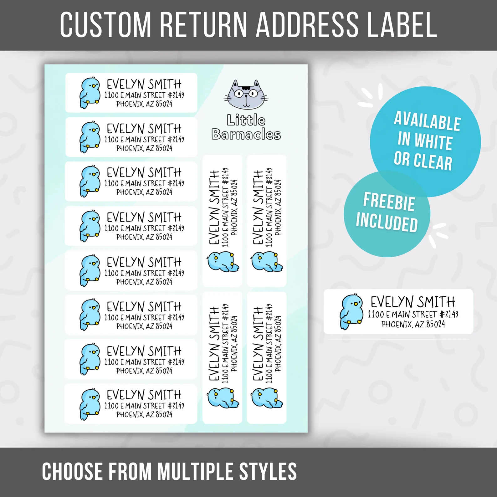 Blue Bird Custom Address Labels, Return Address Labels, Personalized M