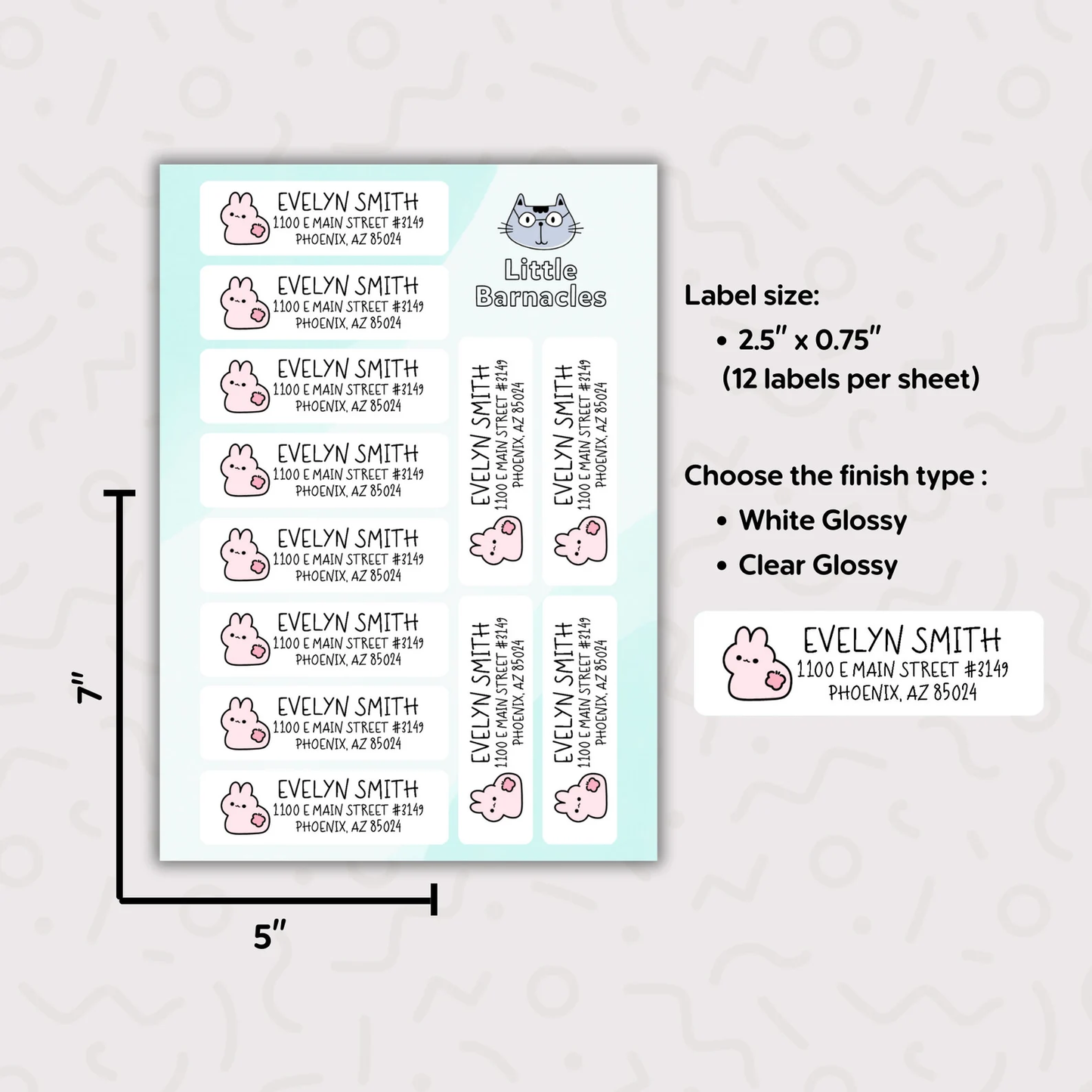 Pink Bunny Custom Address Labels, Return Address Labels, Personalized Mailing Labels