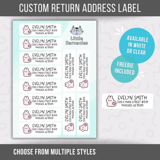 Pink Bunny Custom Address Labels, Return Address Labels, Personalized Mailing Labels