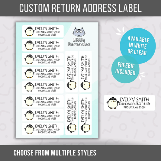 Penguin Custom Address Labels, Return Address Labels, Personalized Mailing Labels