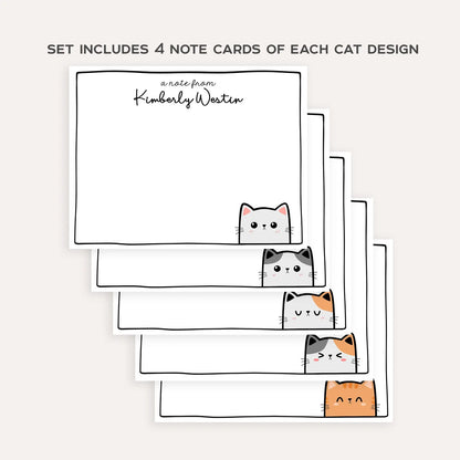 Personalized Cat Stationery Set • Custom Name Flat Notecards • Cute Cat Thank You Cards • Cat Lover Gift • Set of 12