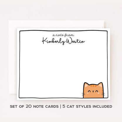 Personalized Cat Stationery Set • Custom Name Flat Notecards • Cute Cat Thank You Cards • Cat Lover Gift • Set of 12