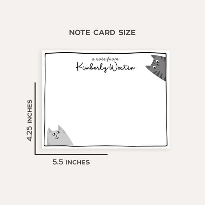 Personalized Gray Cat Stationery Set • Custom Name Flat Notecards • Cute Cat Thank You Cards • Cat Lover Gift • Set of 12