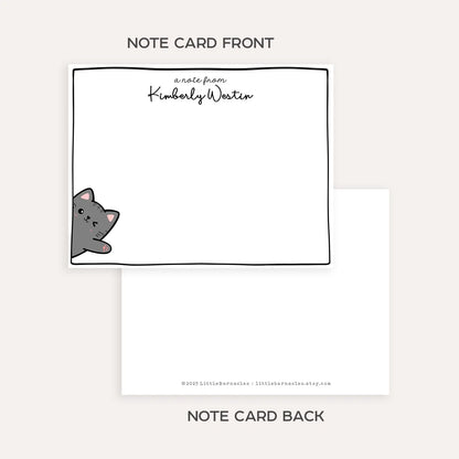 Personalized Cat Stationery Set • Custom Name Flat Notecards • Cute Cat Note Cards • Teacher Stationery Gift • Set of 12