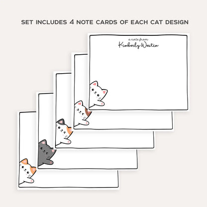 Personalized Cat Stationery Set • Custom Name Flat Notecards • Cute Cat Note Cards • Teacher Stationery Gift • Set of 12