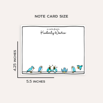Personalized Bird Stationery Set • Custom Name Flat Notecards • Cute Bird Thank You Cards • Monogram Stationery • Set of 12
