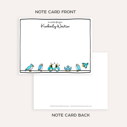 Personalized Bird Stationery Set • Custom Name Flat Notecards • Cute Bird Thank You Cards • Monogram Stationery • Set of 12
