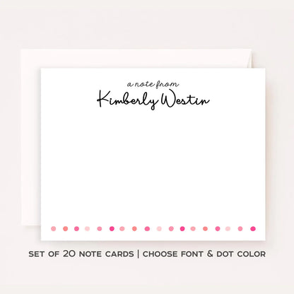 Personalized Polka Dot Stationery Set • Custom Name Note Cards • Cute Dot Flat Notecards • Customized Stationery Gift • Set of 12