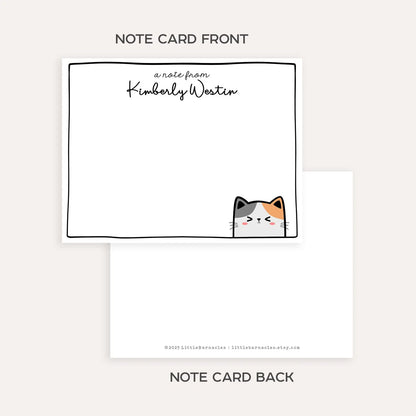 Personalized Cat Stationery Set • Custom Name Flat Notecards • Cute Cat Thank You Cards • Cat Lover Gift • Set of 12