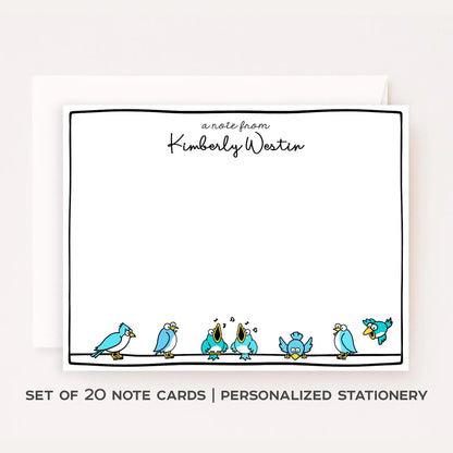 Personalized Bird Stationery Set • Custom Name Flat Notecards • Cute Bird Thank You Cards • Monogram Stationery • Set of 12