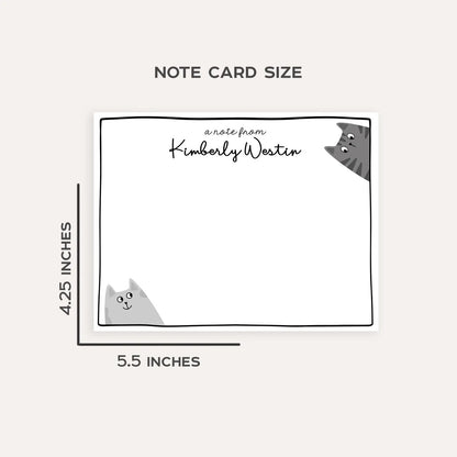Personalized Gray Cat Stationery Set • Custom Name Flat Notecards • Cute Cat Thank You Cards • Cat Lover Gift • Set of 12