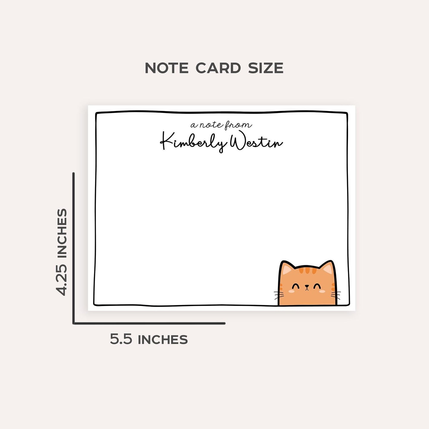 Personalized Cat Stationery Set • Custom Name Flat Notecards • Cute Cat Thank You Cards • Cat Lover Gift • Set of 12