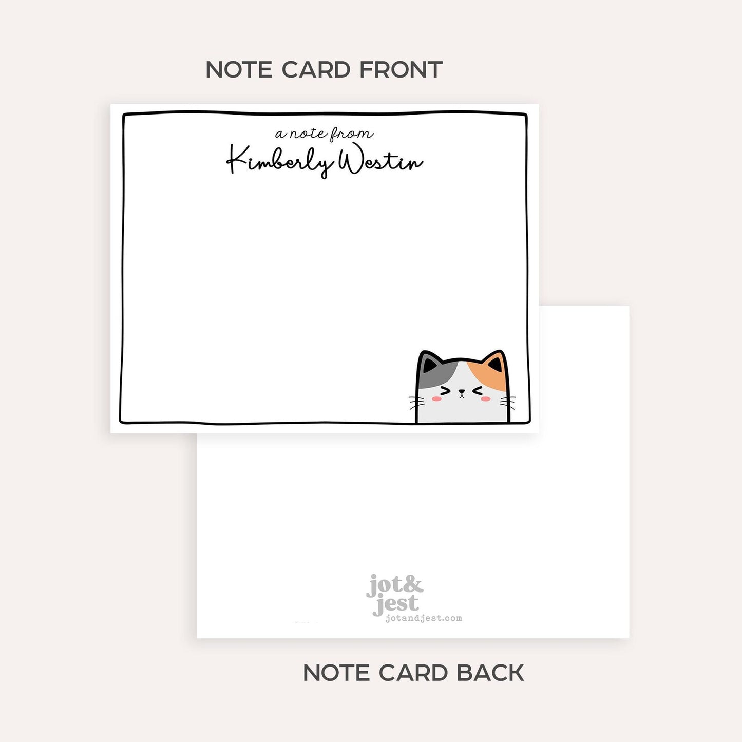 Personalized Cat Stationery Set • Custom Name Flat Notecards • Cute Cat Thank You Cards • Cat Lover Gift • Set of 12