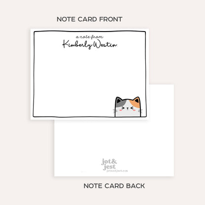 Personalized Cat Stationery Set • Custom Name Flat Notecards • Cute Cat Thank You Cards • Cat Lover Gift • Set of 12