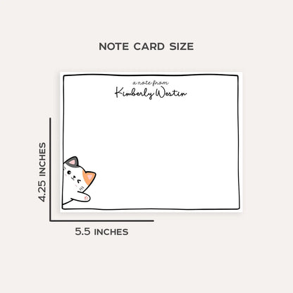 Personalized Waving Cat Stationery Set • Custom Name Flat Notecards • Cute Cat Note Cards • Teacher Stationery Gift • Set of 12