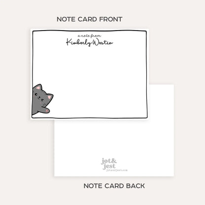 Personalized Waving Cat Stationery Set • Custom Name Flat Notecards • Cute Cat Note Cards • Teacher Stationery Gift • Set of 12