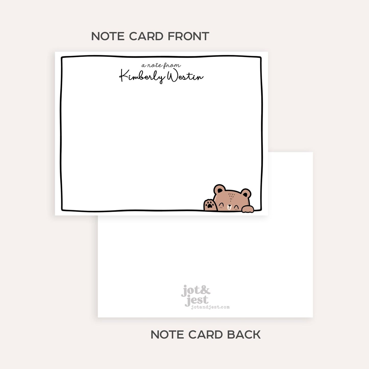 Personalized Teddy Bear Stationery Set • Custom Name Flat Notecards • Cute Bear Thank You Cards • Kids Gift • Set of 12