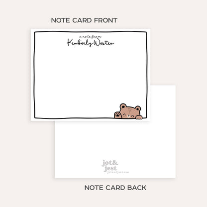 Personalized Teddy Bear Stationery Set • Custom Name Flat Notecards • Cute Bear Thank You Cards • Kids Gift • Set of 12
