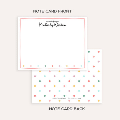 Personalized Polka Dot Stationery • Custom Flat Notecards Set of 12 • Name Stationery Gift • Thank You Notes • Rainbow Dots