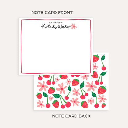 Personalized Cherry Strawberry Stationery Set • Custom Name Flat Notecards • Fruit Thank You Cards • Cute Stationery Gift • Set of 12