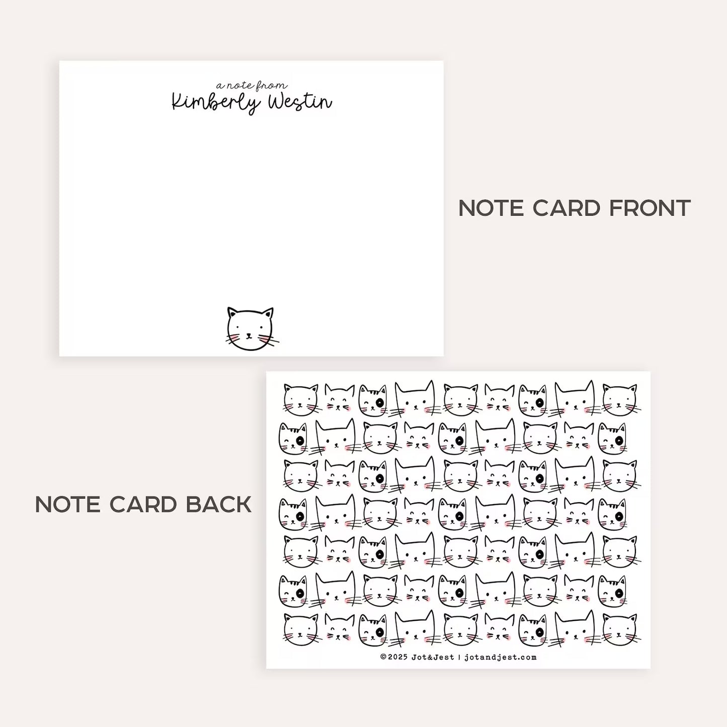 Personalized Cute Cat Stationery Set • Custom Name Flat Notecards • Cat Thank You Cards • Cat Lover Gift • Set of 12