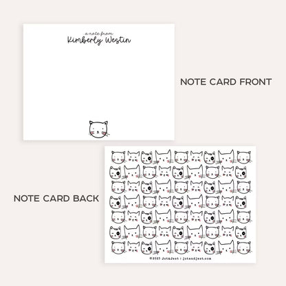 Personalized Cute Cat Stationery Set • Custom Name Flat Notecards • Cat Thank You Cards • Cat Lover Gift • Set of 12