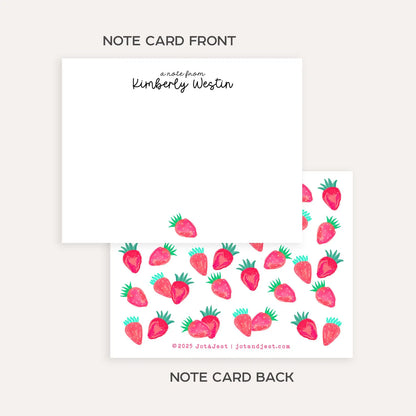 Personalized Strawberry Stationery Set • Pink Watercolor Strawberry Notecards • Custom Name Thank You Cards • Set of 12