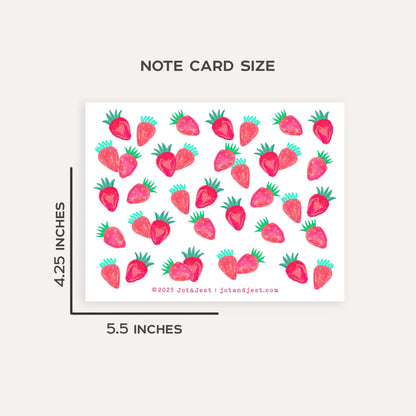Personalized Strawberry Stationery Set • Pink Watercolor Strawberry Notecards • Custom Name Thank You Cards • Set of 12