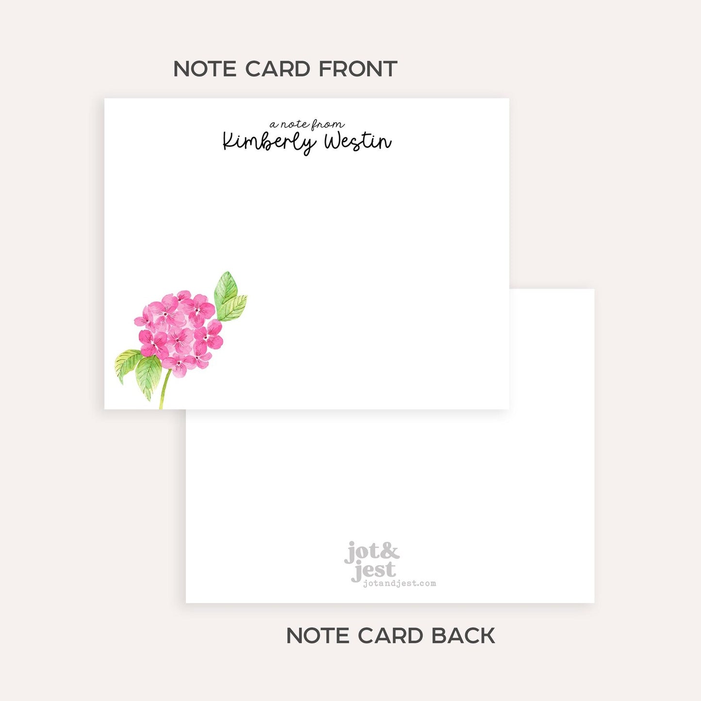 Personalized Pink Hydrangea Stationery Set • Custom Name Floral Notecards • Flower Thank You Cards • Custom Stationery Gift • Set of 12