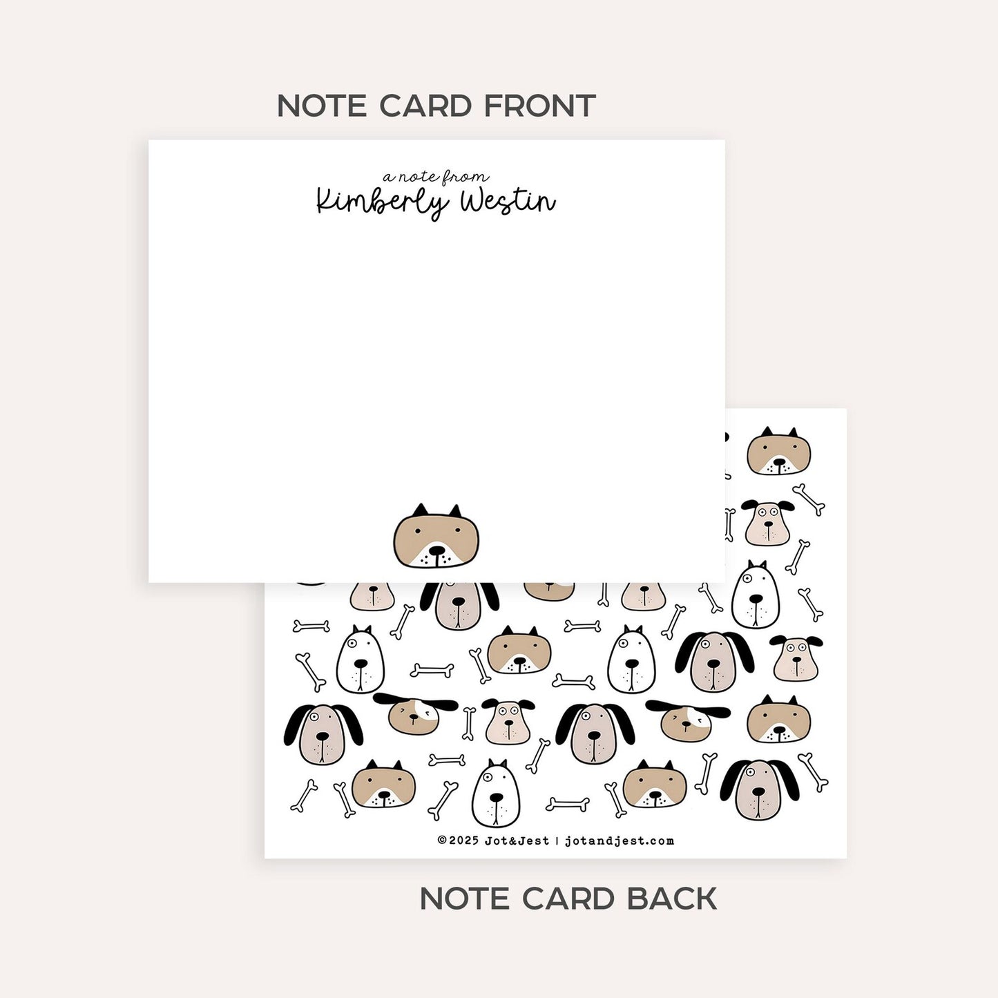 Personalized Cartoon Dog Stationery Set • Custom Name Flat Notecards • Cute Dog Thank You Cards • Dog Lover Gift • Set of 12