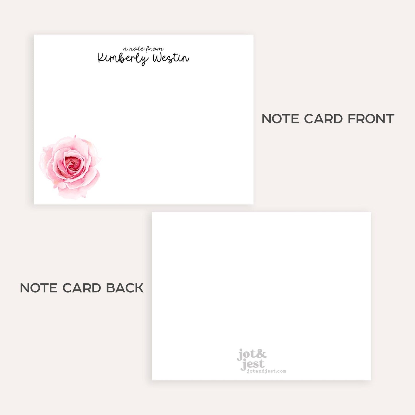 Personalized Rose Stationery • Pink Floral Notecard Set • Custom Name Note Cards • Thank You Cards • Pink Roses Stationery Set of 12