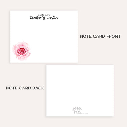 Personalized Rose Stationery • Pink Floral Notecard Set • Custom Name Note Cards • Thank You Cards • Pink Roses Stationery Set of 12