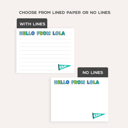 Personalized Kids Camp Stationery Set • Custom Name Flat Notecards • Cute Summer Camp Thank You Cards • Set of 12